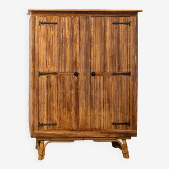 Armoire vintage en bambou et rotin refendu par audoux & minnet, 1960