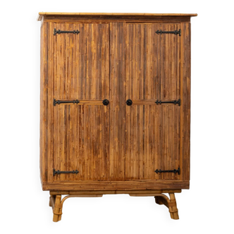 VINTAGE BAMBOO and SPLIT RATTAN CABINET by Audoux & Minnet, 1960