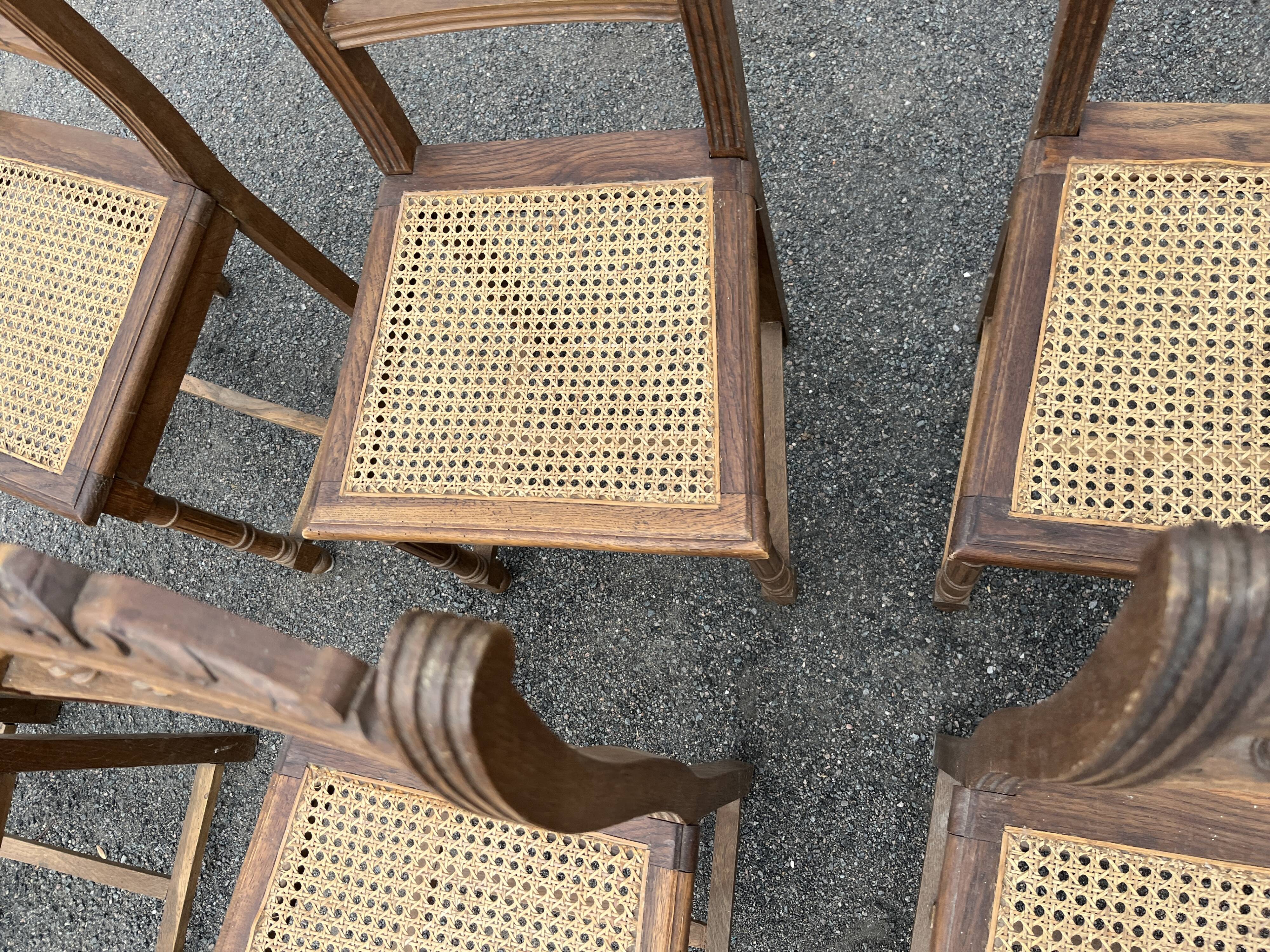 Set of 6 antique turned wooden chairs with caned seats