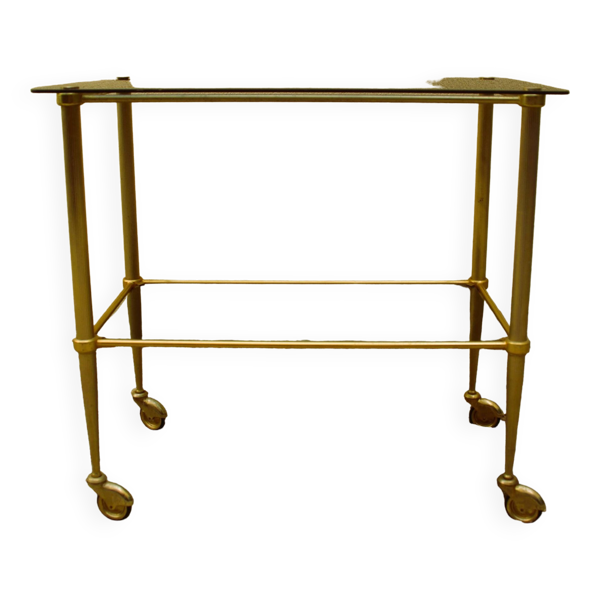 Ancienne desserte en laiton, et plateau en verre fumé  Style Louis XVI.