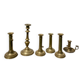 Set of 6 old gilded brass candlesticks