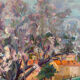 Under the cherry tree in bloom, oil on canvas signed Lacas.