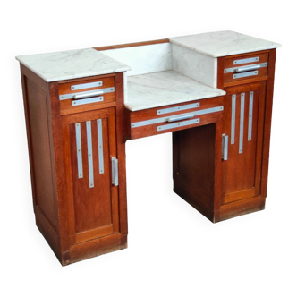 Art Deco dressing table in solid oak, marble, and aluminum