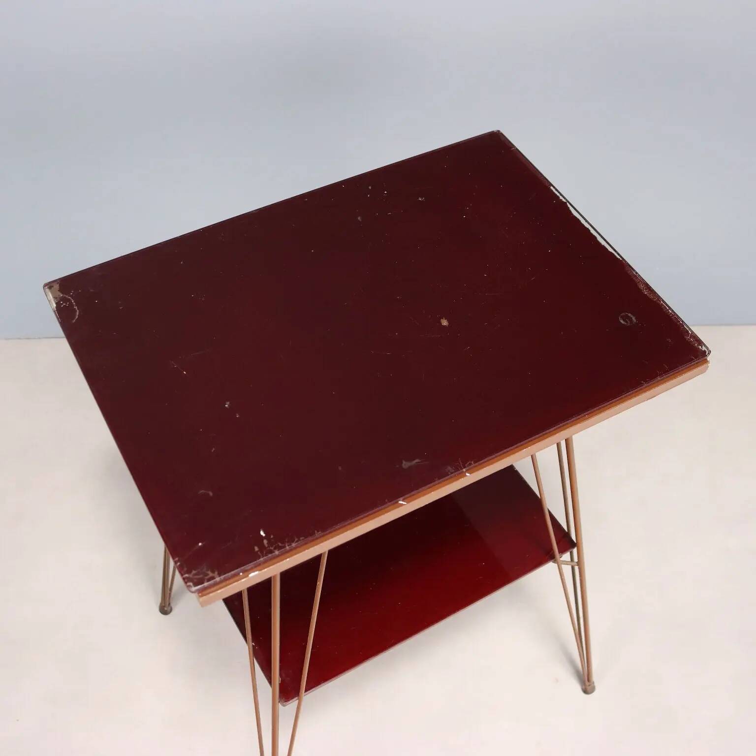 Vintage metal side table with double glass top, Italy, 1960s.
