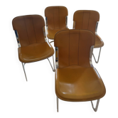 4 chrome and leather chairs by willy rizzo for cidue, tawny leather.