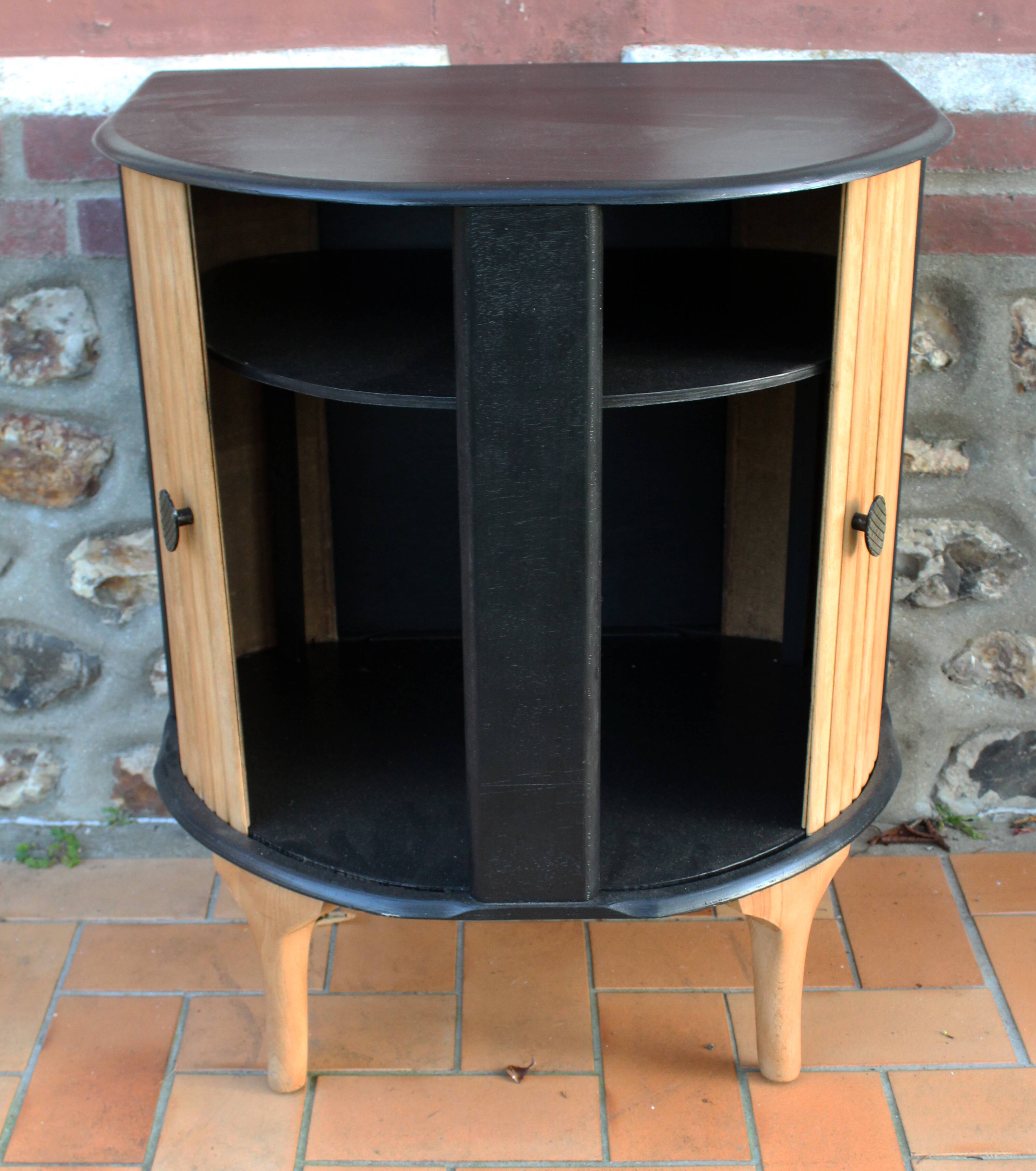 Low cabinet with curtains