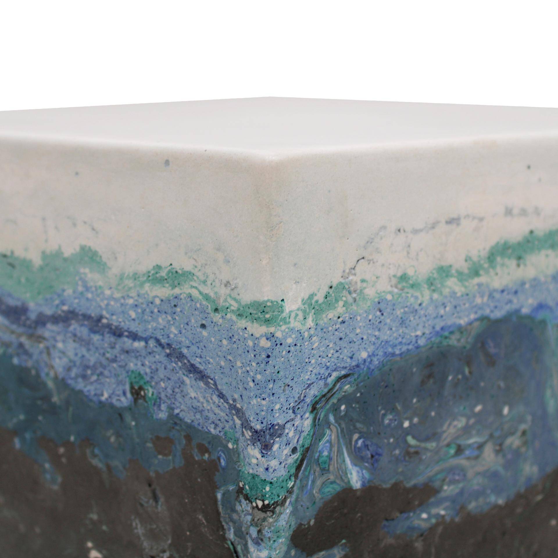 Contemporary Blue Stucco Marble Spanish Square Side Table