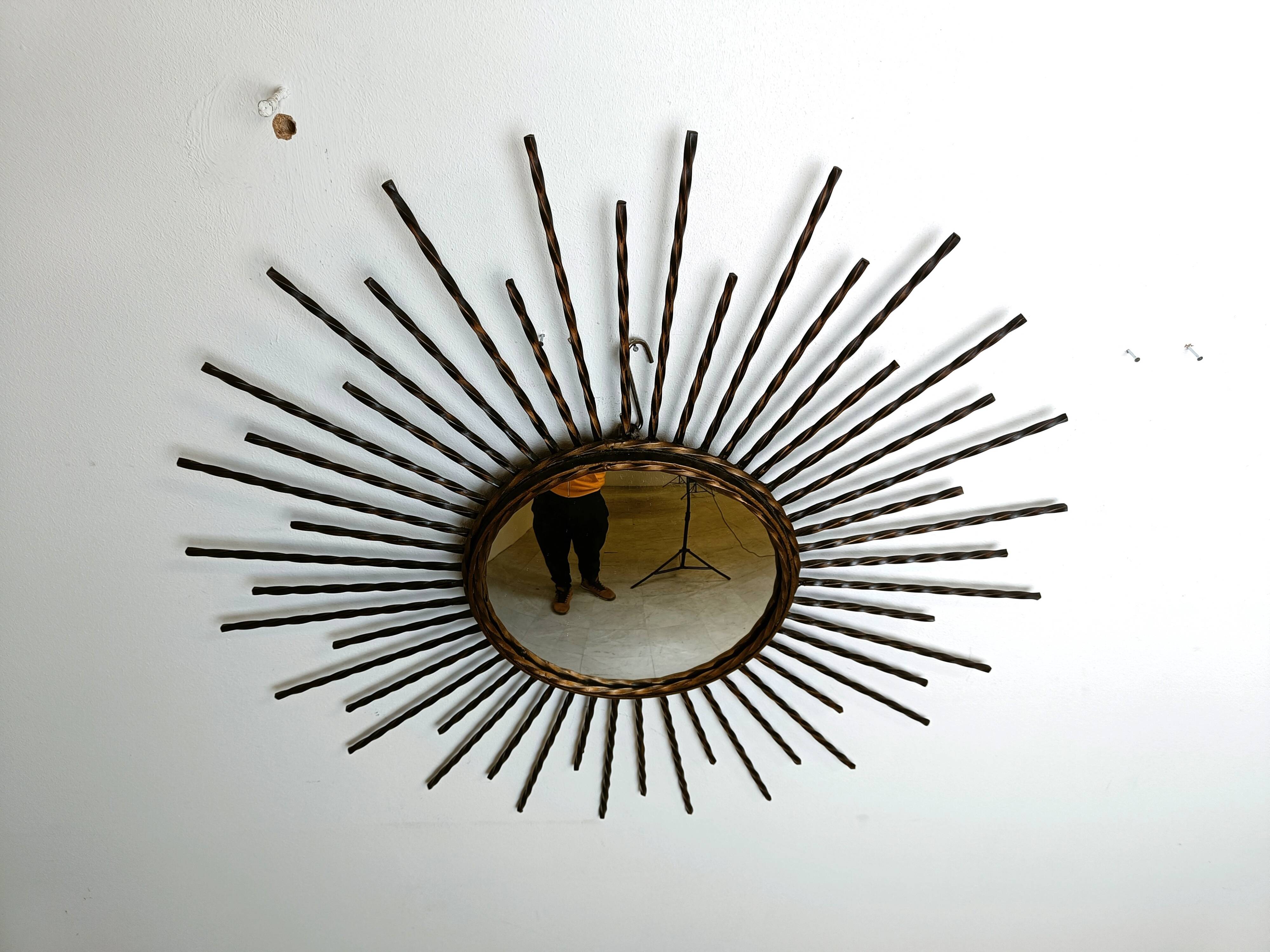 Vintage metal sunburst mirror 1970s