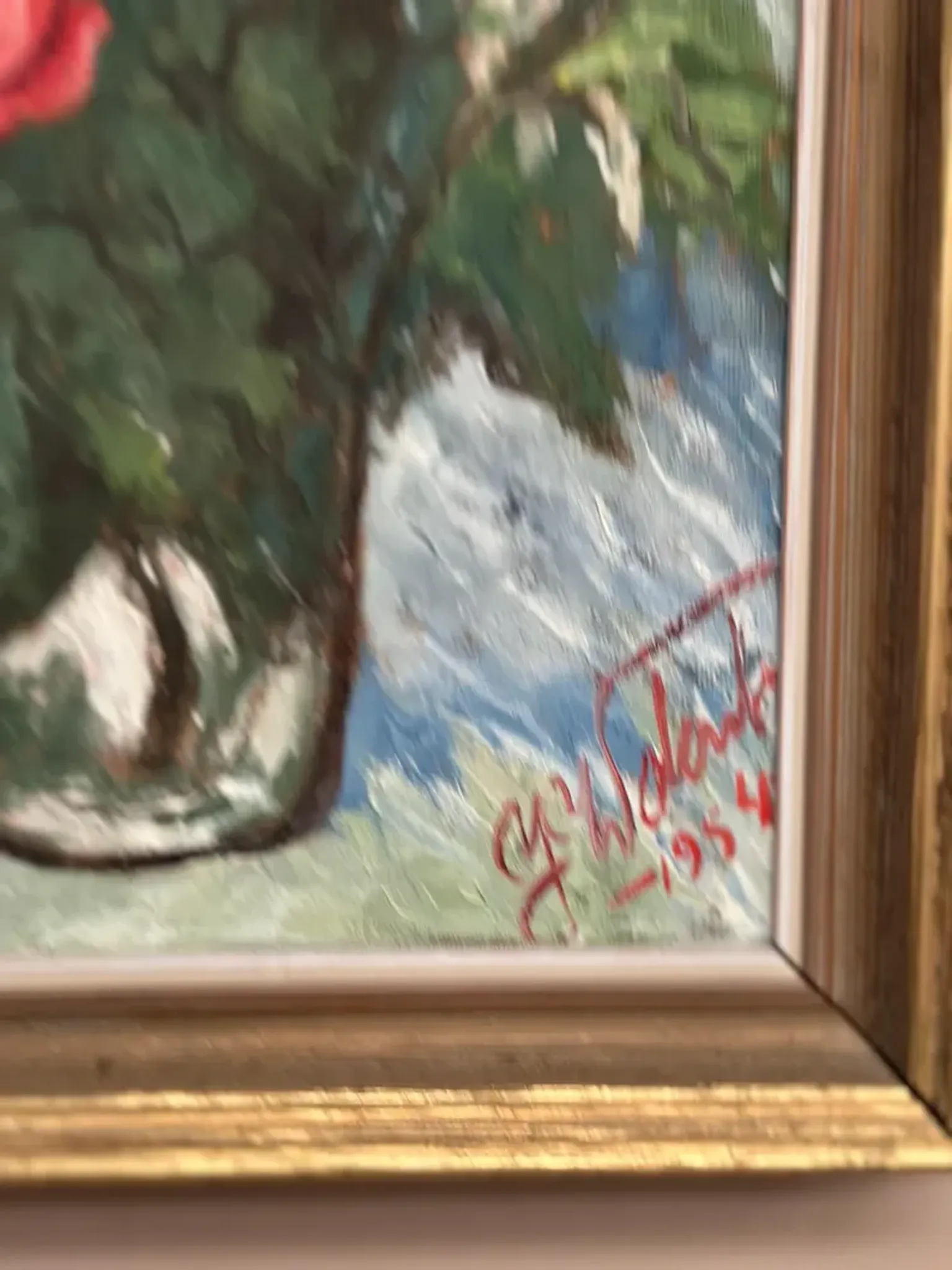 Original Swedish Oil on Canvas– “Still Life with Pink Rose” by Jacques Lalande – Vintage & Framed – 36 × 45 cm (14.1" × 17.7")