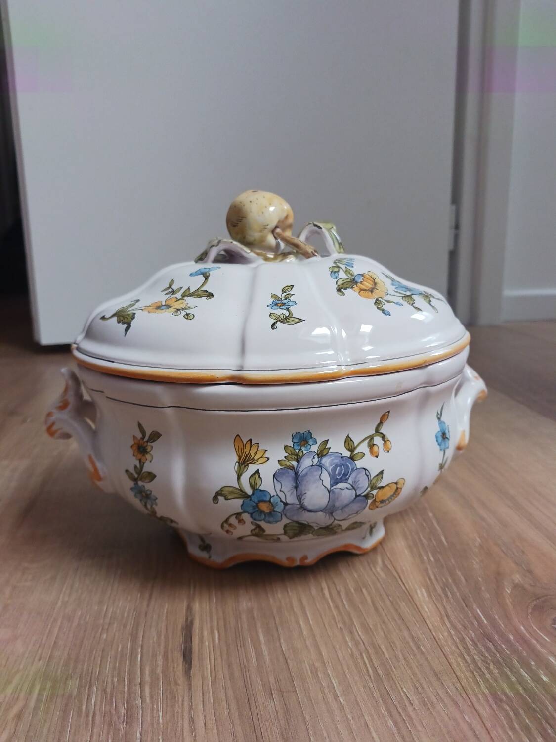 Hand-decorated ceramic soup tureen