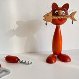 Vintage wooden cat corkscrew