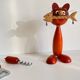 Tire-bouchon chat en bois vintage