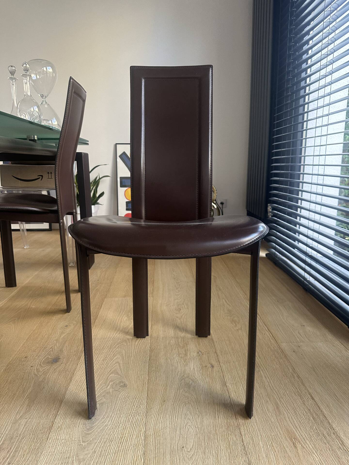 4 chaises haut dossier en cuir marron Cattelan Italia