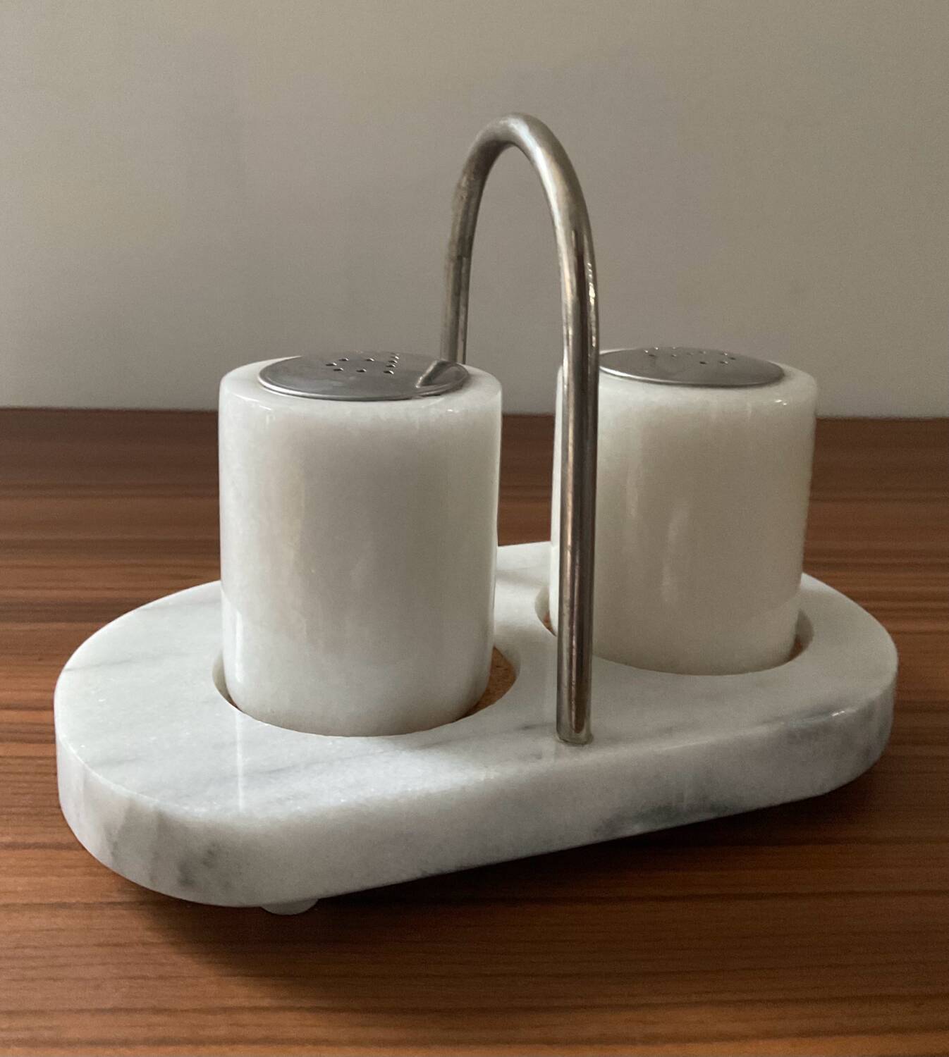 Vintage white marble salt and pepper shaker set