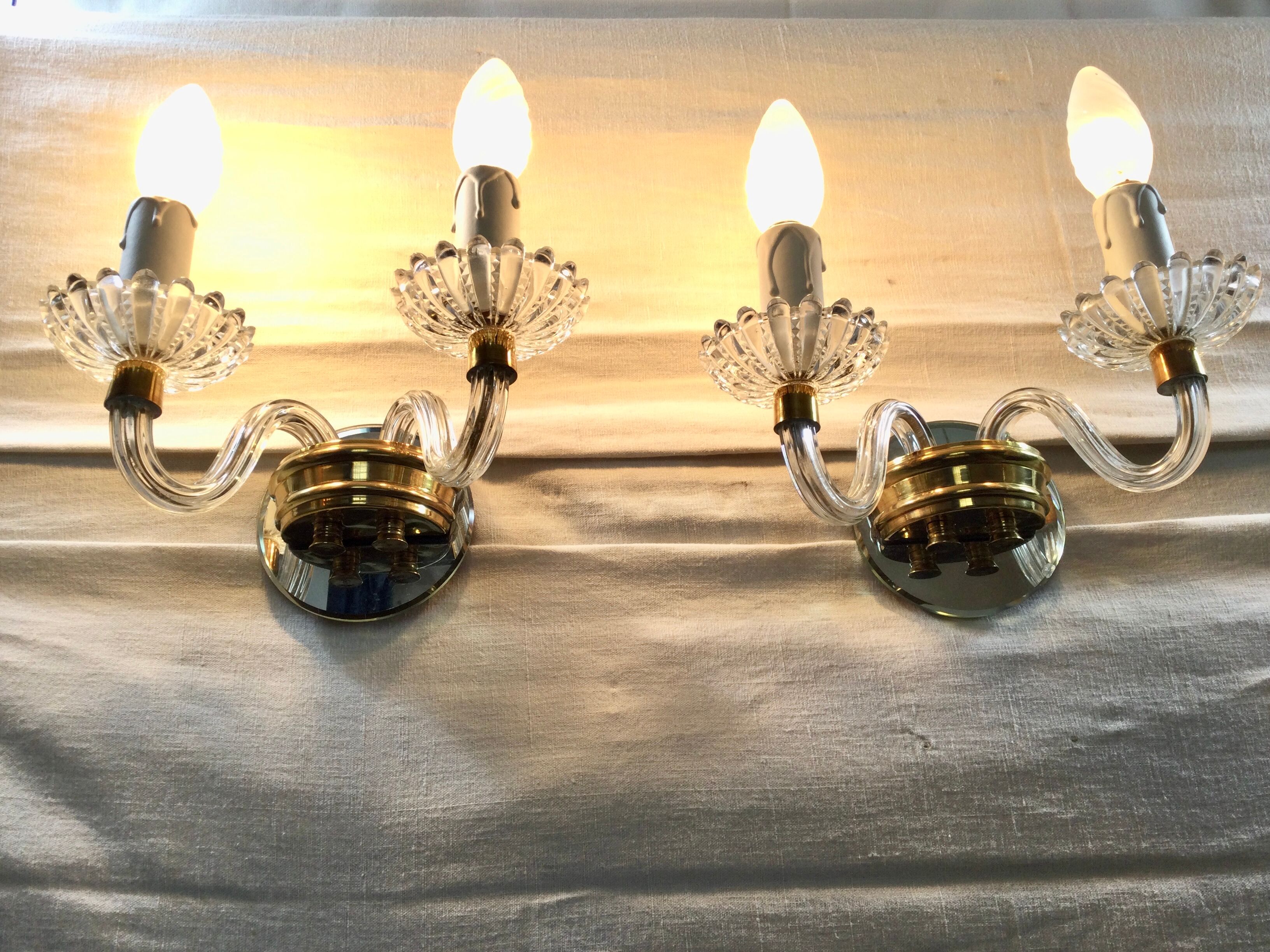 Pair of glass and crystal sconces
