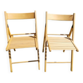 pair of vintage wooden folding chairs