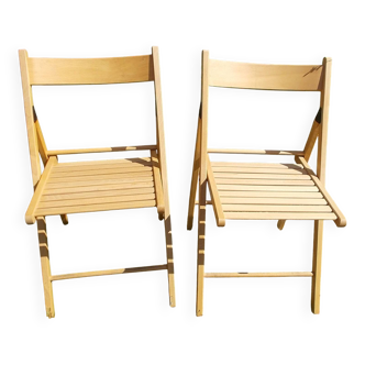 Paire de chaises pliantes vintage en bois