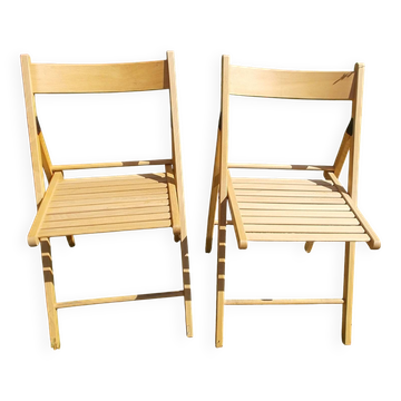 pair of vintage wooden folding chairs