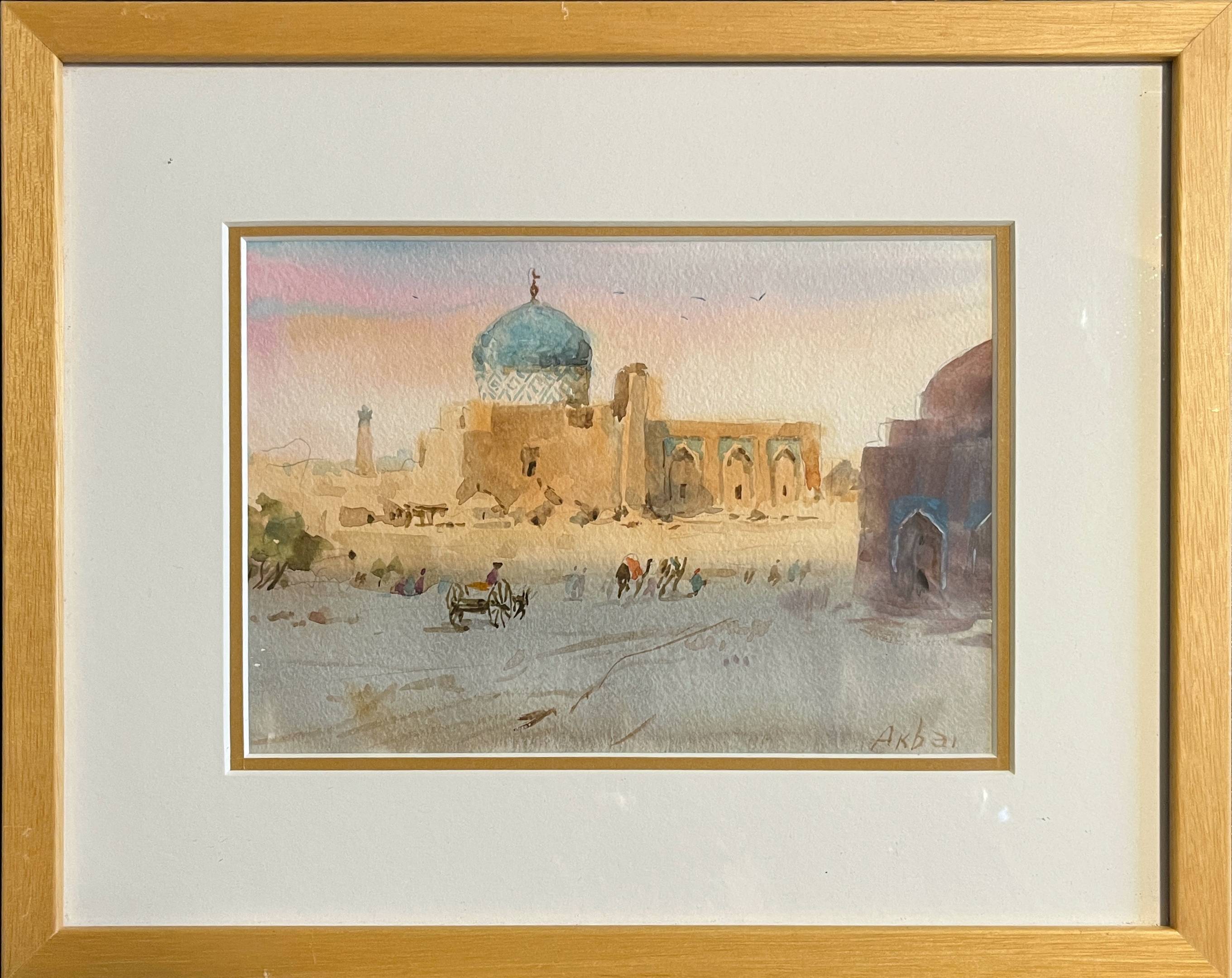 Orientalist Watercolor Painting Mosque signed 20th century signed
