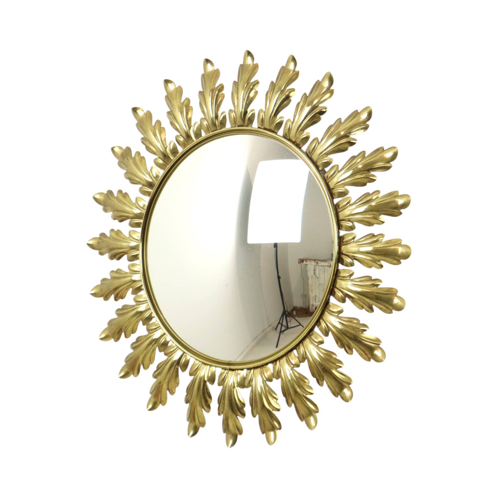 Mid Century Copper Plated Metal Sun Mirror Deknudt Convex 50cm