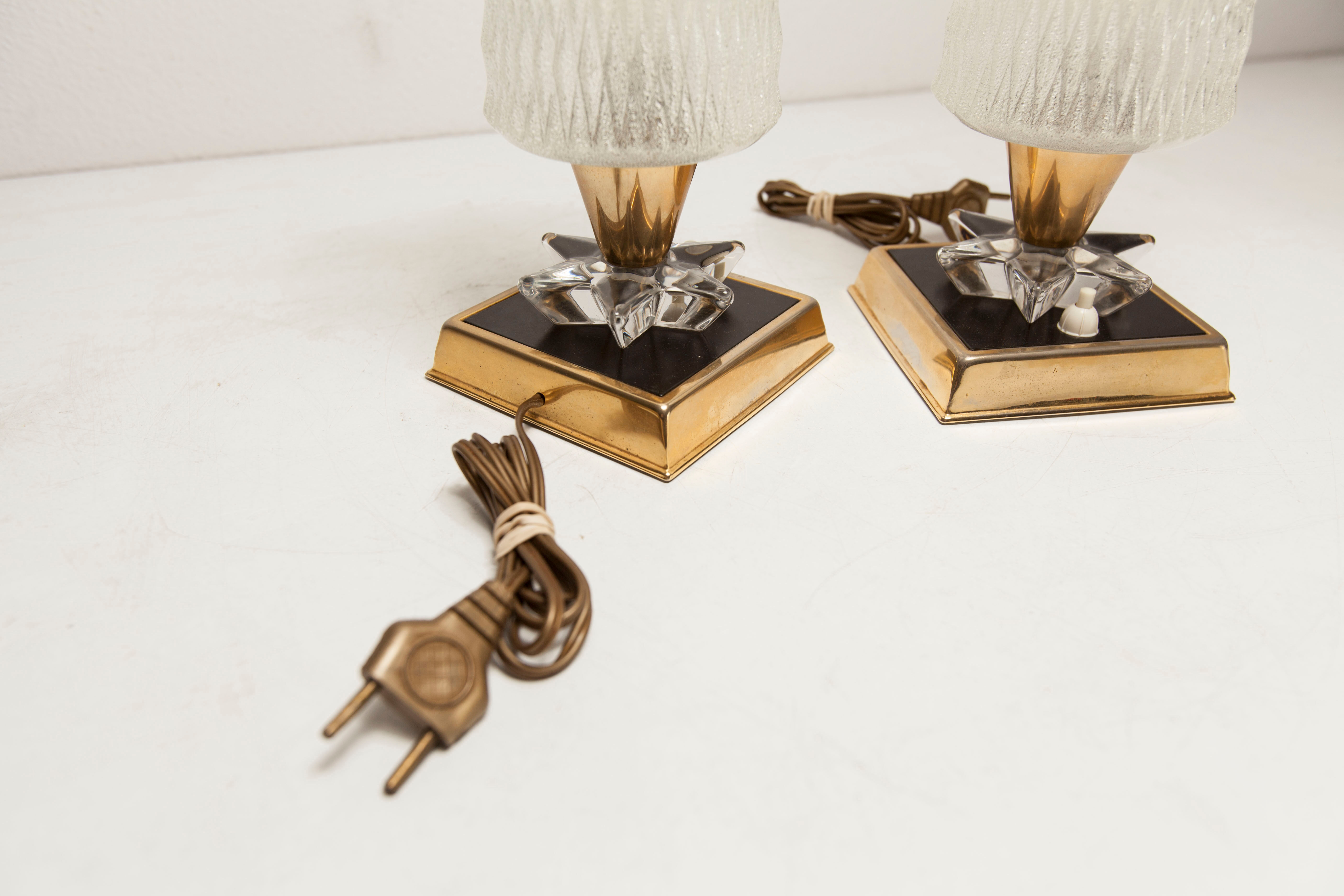 Paire de lampes de chevet 1960 laiton verre etoile