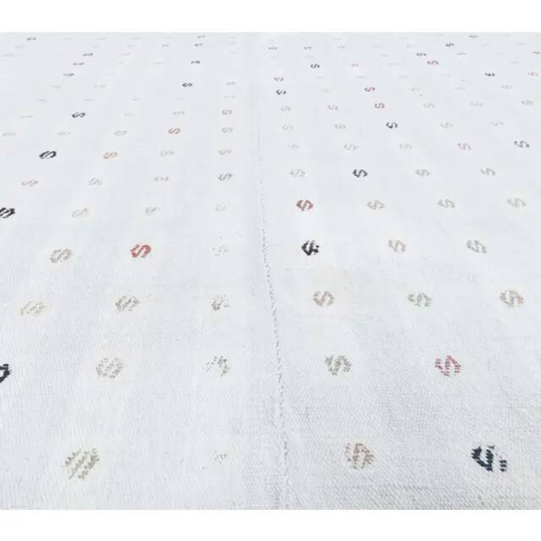 1970s White Handwoven Vintage Turkish Wool Flatweave Kilim Rug 157x188