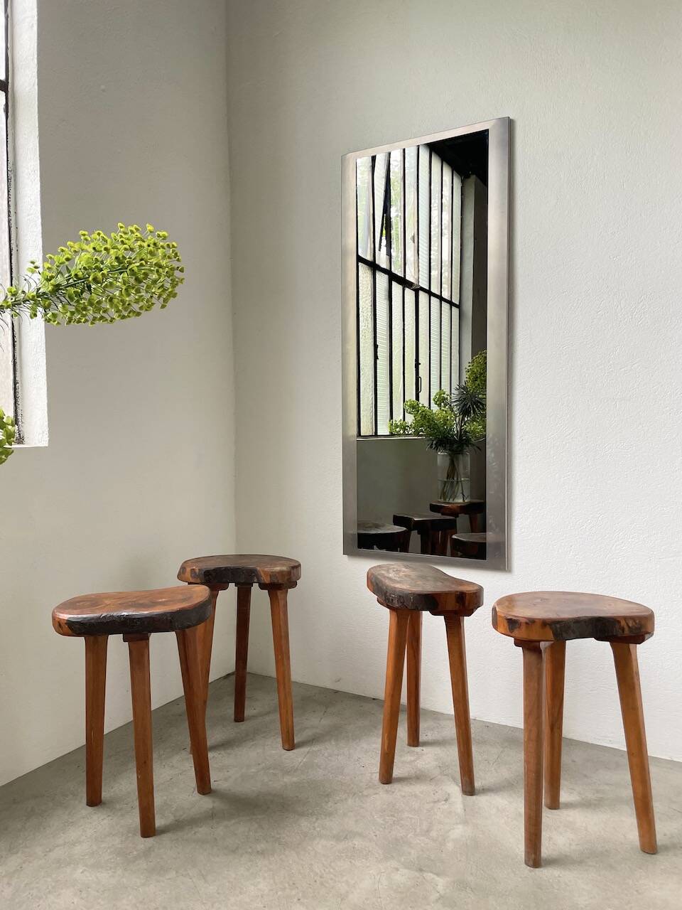 Brushed stainless steel mirror circa François Monnet and Joelle Ferlande