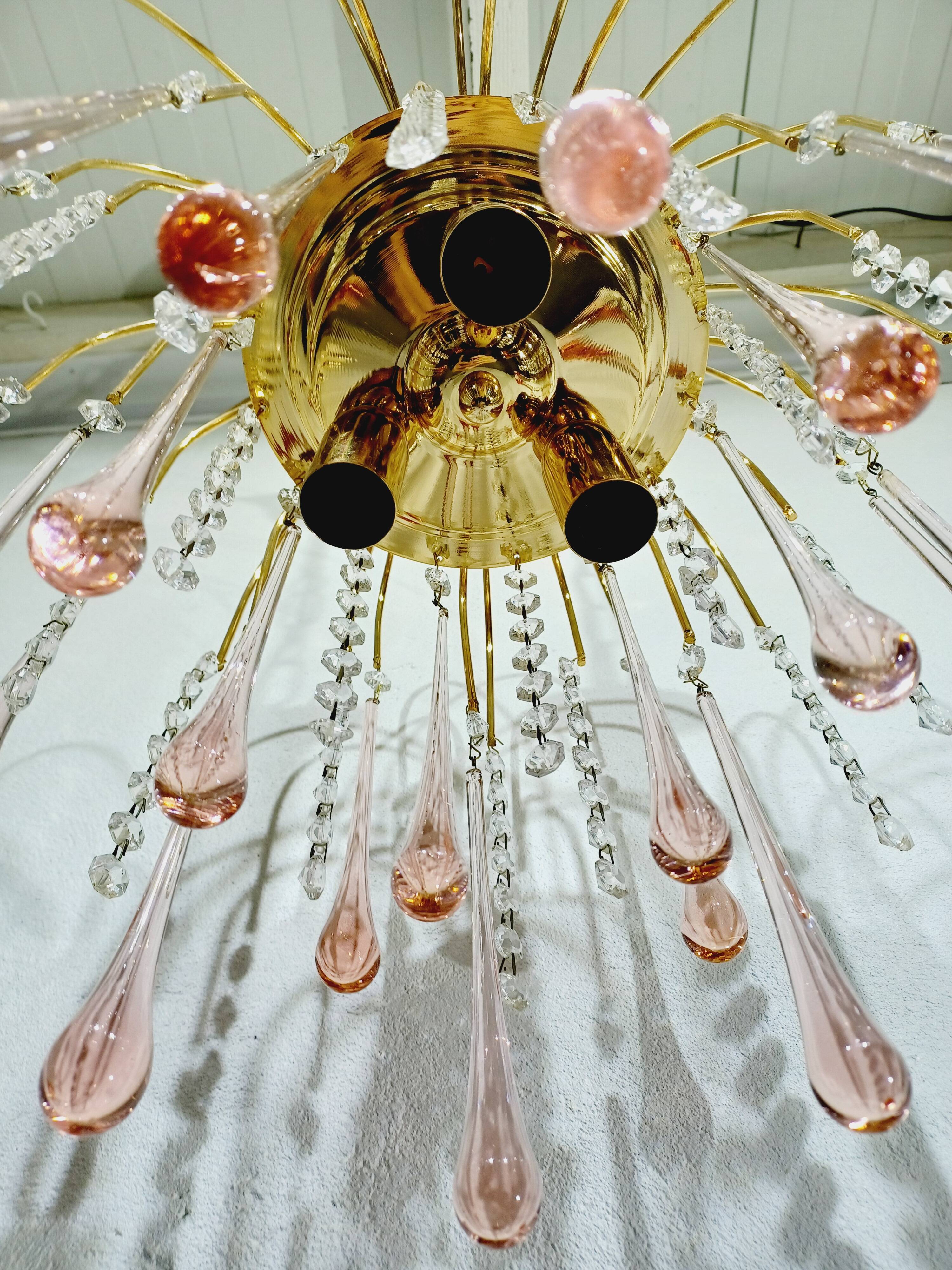 Murano chandelier with pink tassels with 3 lights