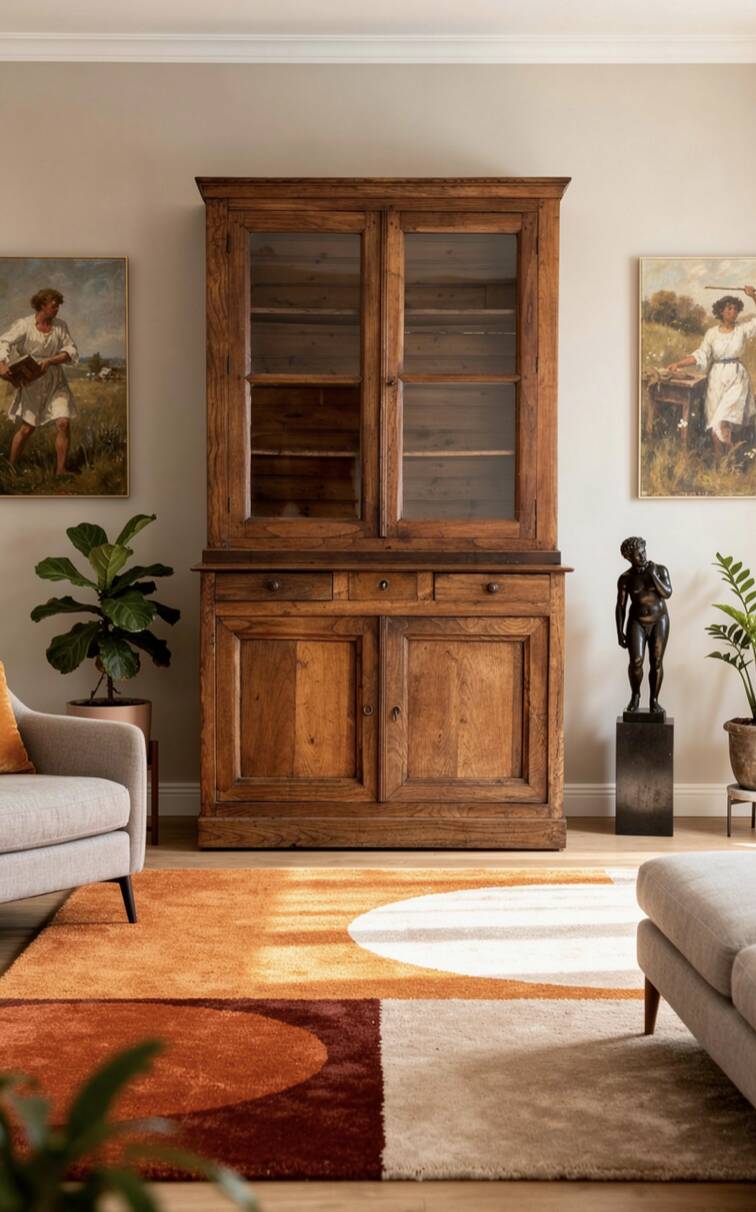Two-body oak sideboard, circa 1890 — antique glasses and assembly