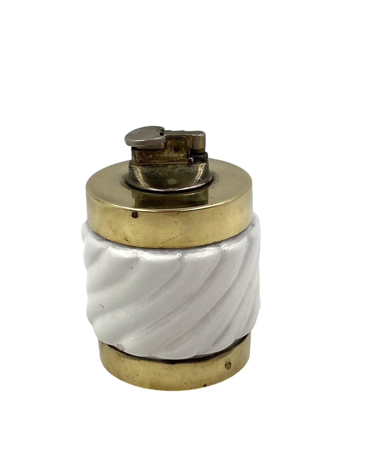 Tommaso Barbi, Smoking set white ashtray and table lighter, B Ceramiche, ca. 1970
