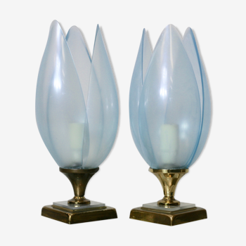 Pair of Blue Lamps edited by Rougier, France, circa 1970