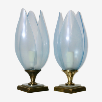 Paire de lampes bleues éditées par Rougier France circa 1970