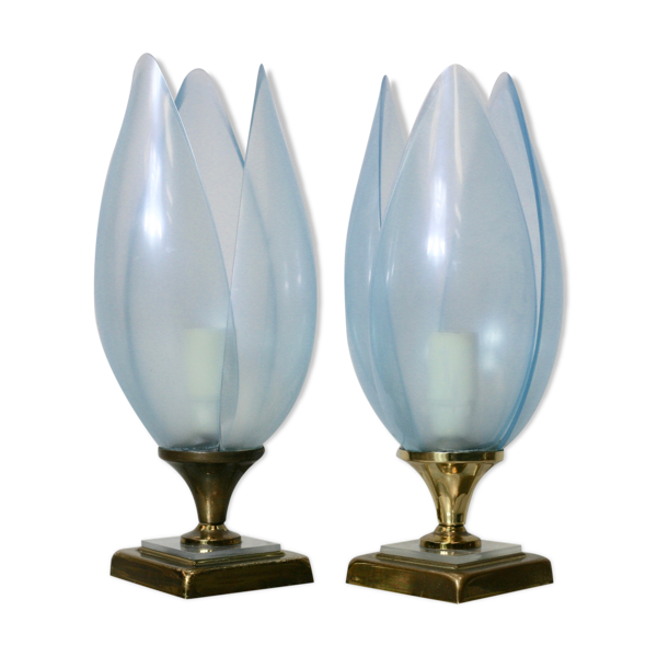 Paire de lampes bleues éditées par Rougier France circa 1970