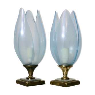 Paire de lampes bleues éditées par Rougier France circa 1970