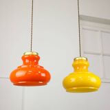 Mid-century italian glass & brass pendant lamps, set of 2