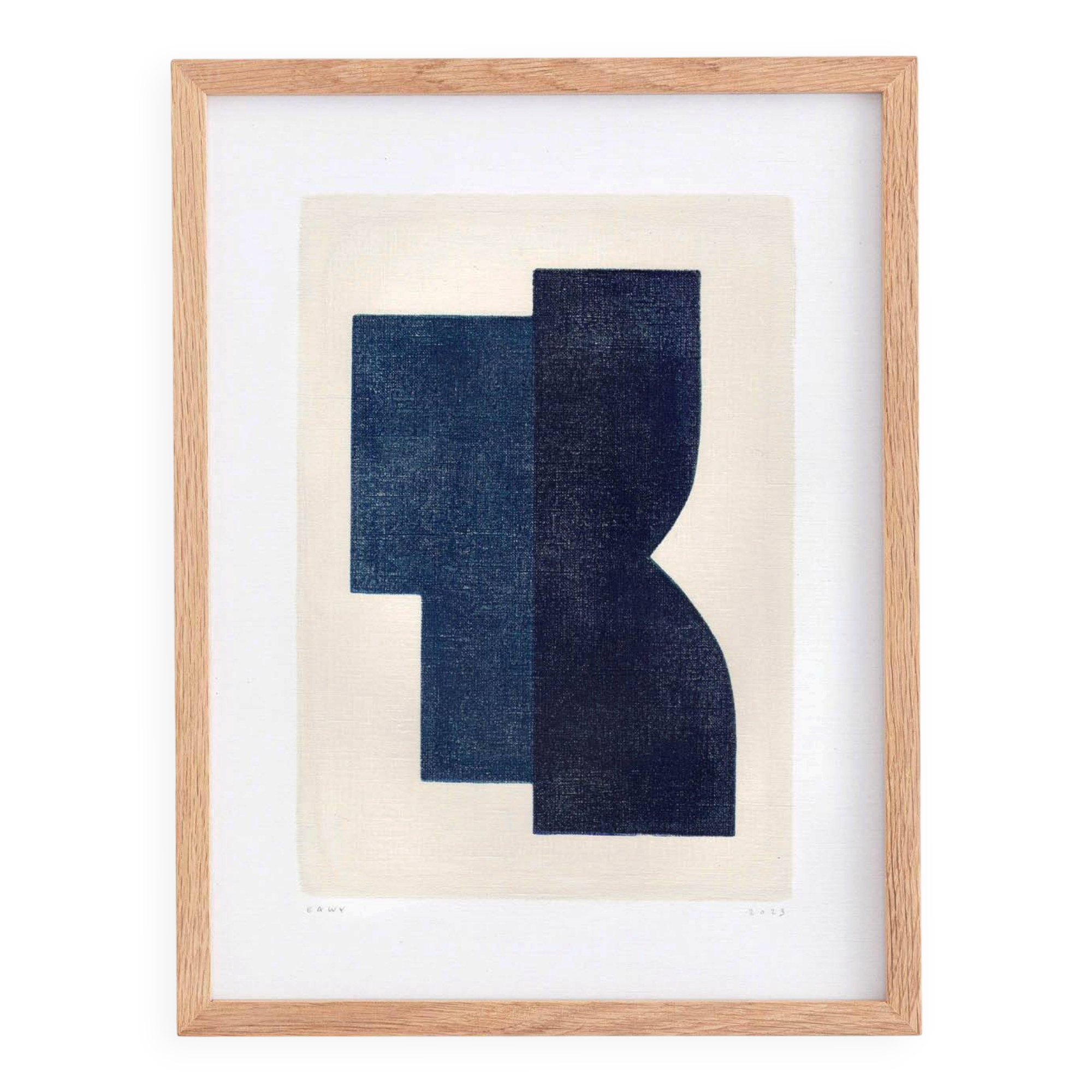 Abstract painting 30x40 geometric illustration dark blue signed Eawy