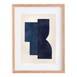 Abstract painting 30x40 geometric illustration dark blue signed Eawy