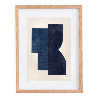 Abstract painting 30x40 geometric illustration dark blue signed Eawy