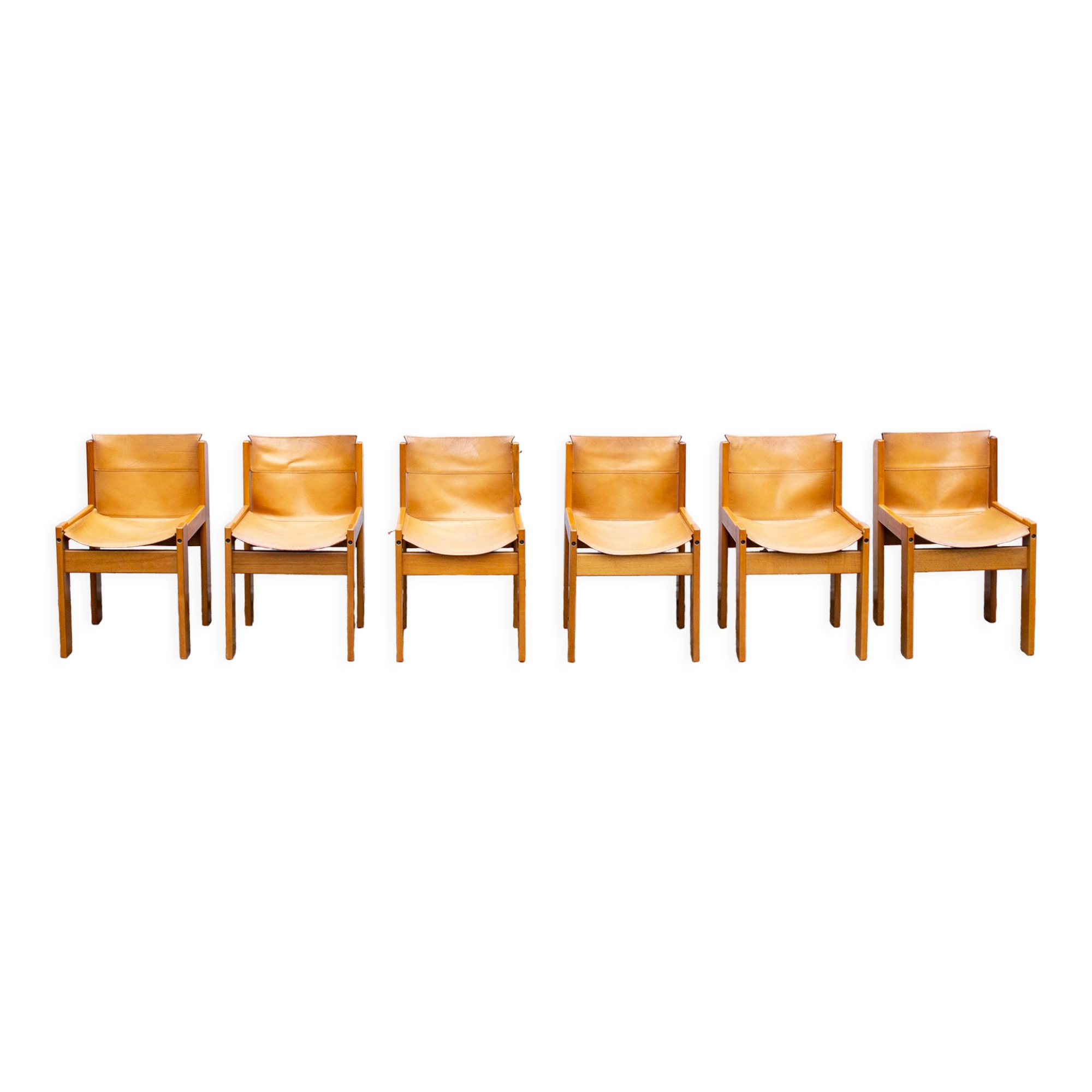 Beech and leather chairs by Ibisco Italia 1960