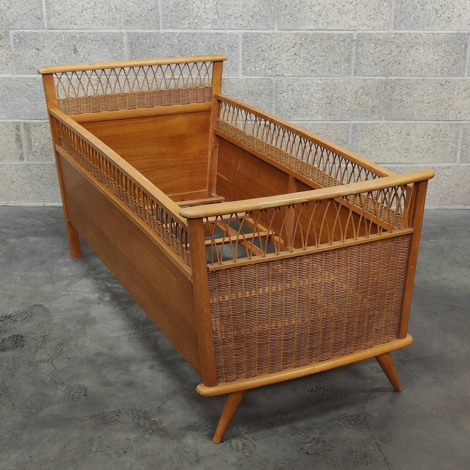 70s rattan and wood children's bed