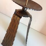 Brutalist candle holder tripod in golden metal / vintage 60s-70s