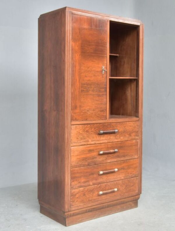 Bahut haut vitrine Art déco 1930 porte étagère 4 tiroirs en palissandre
