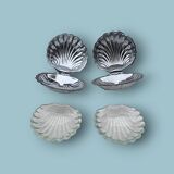 Pair of vintage shell-shaped butter dishes – stainless steel and glass
