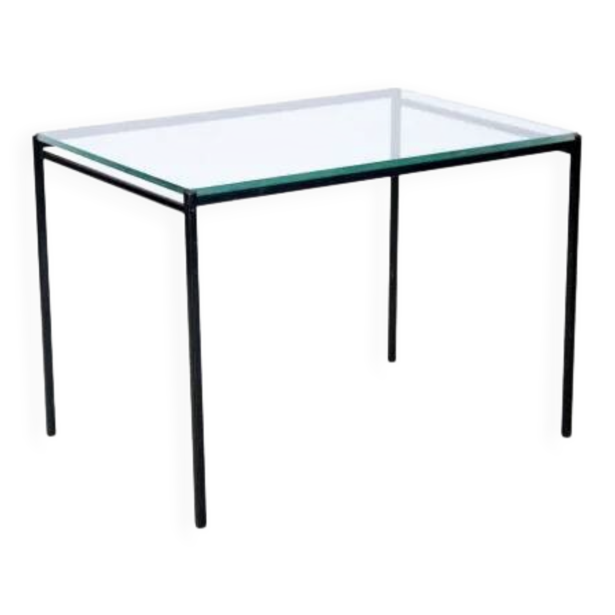 Black minimalist metal side table with glass top, 1960's