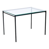 Table d'appoint en métal noir minimaliste avec plateau en verre, années 1960.