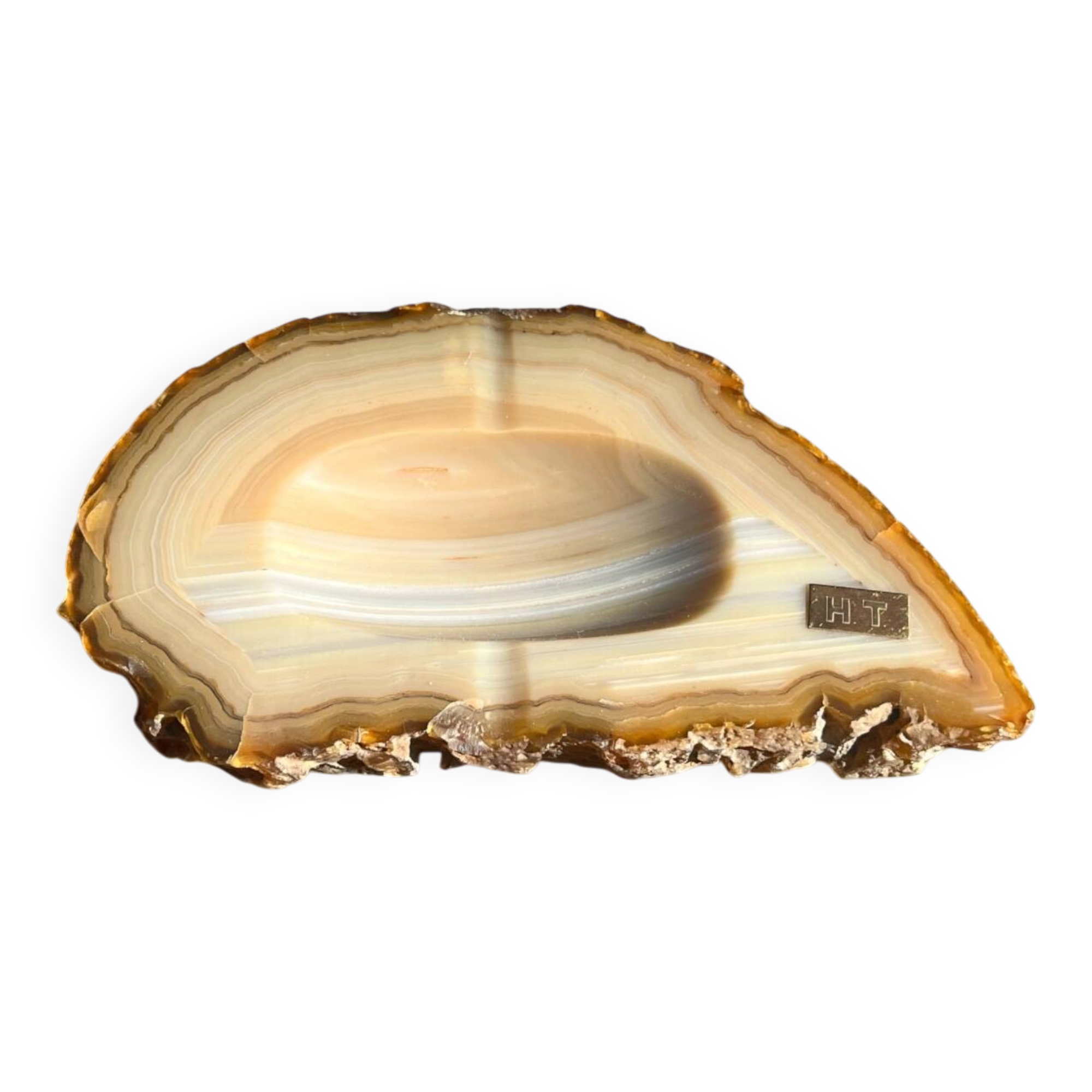 cendrier en agate - Vide-poche en tranche d'agate beige vintage  1960