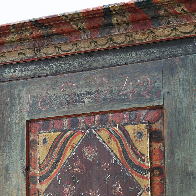 Antique Rustic Farmhouse Folk Art Painted Bridal Cabinet 1842