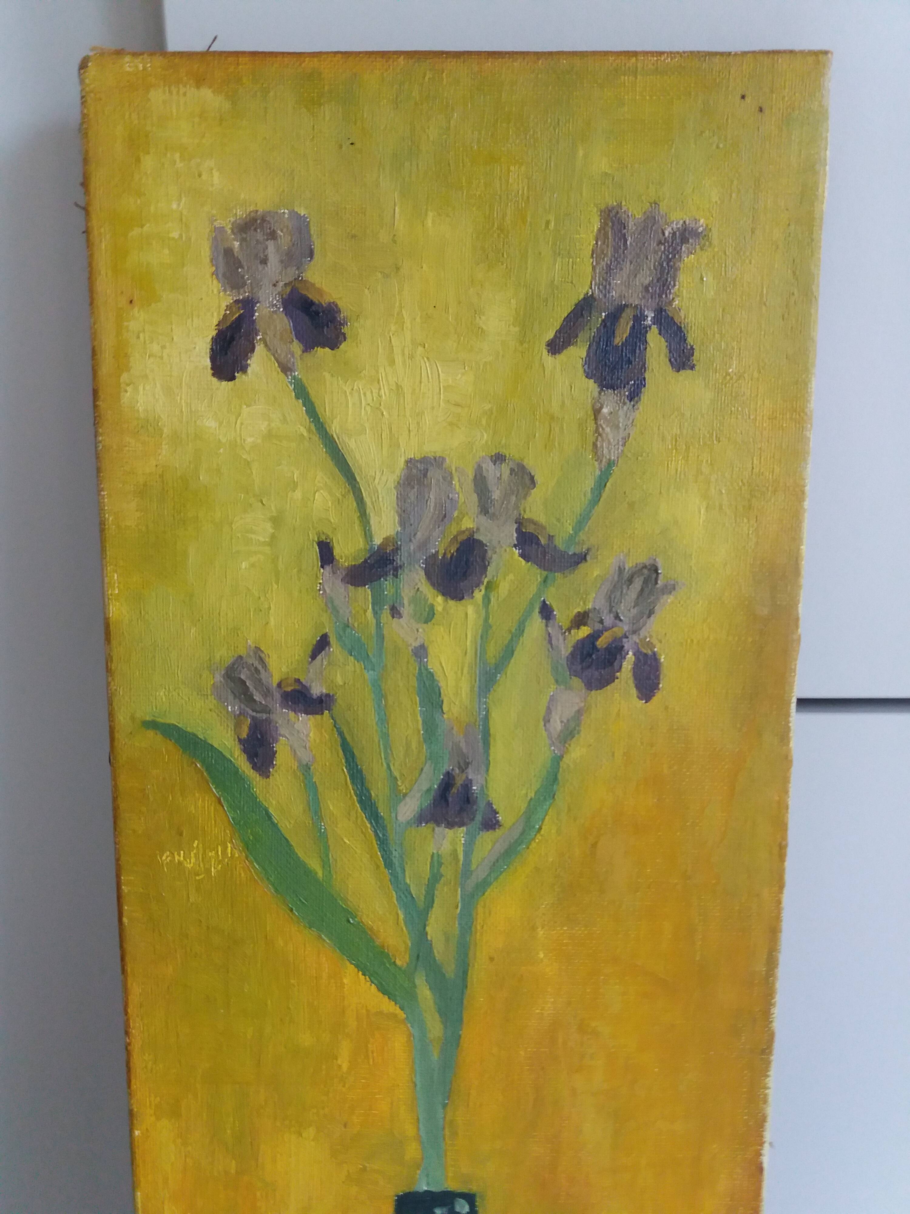 Still life with irises oil on canvas mid 20th century
