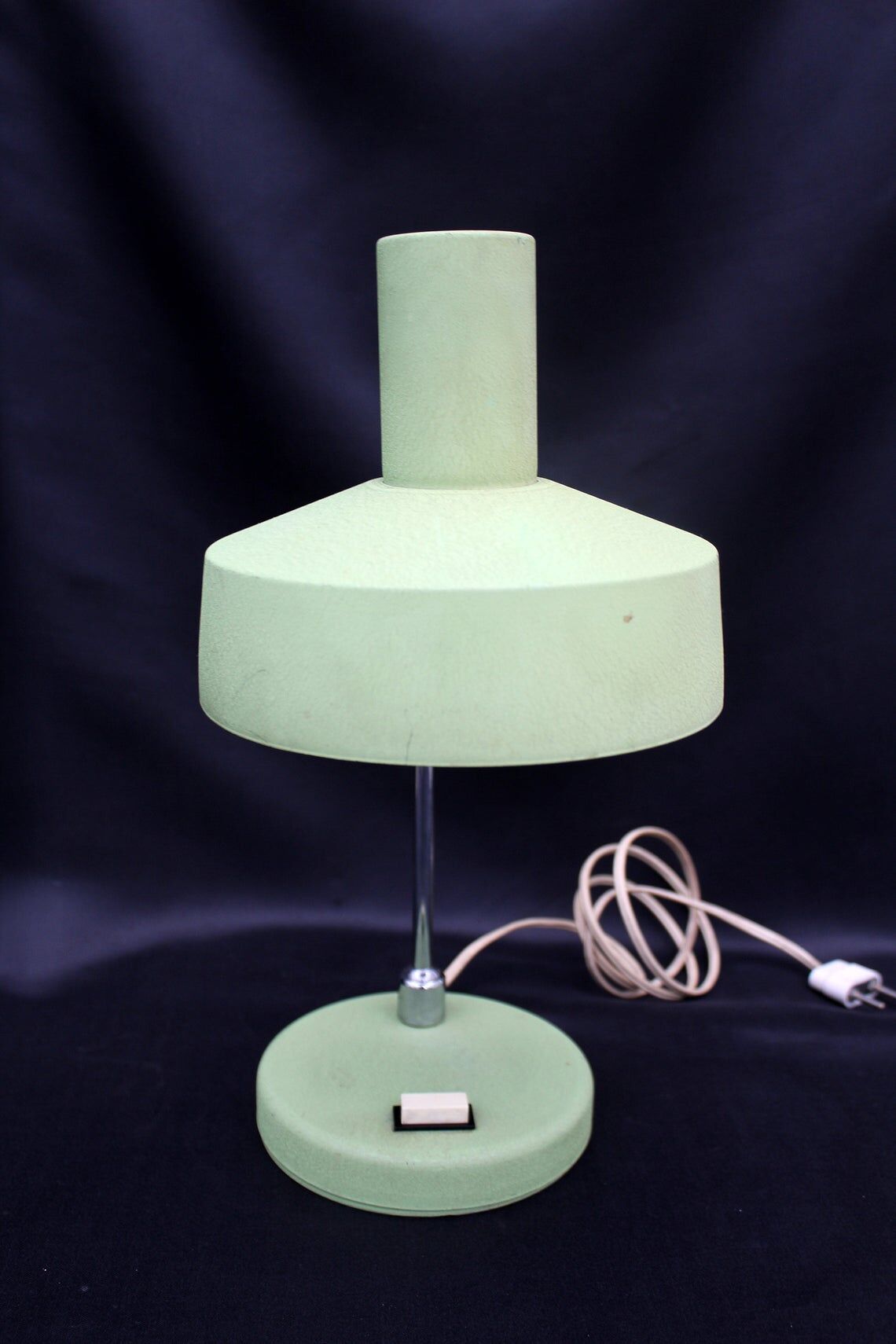 Vintage industrial table lamp, aluminum green shade and base, flexible shade and neck