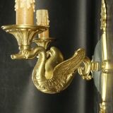 Pair of Empire style swan wall lights from Petitot - bronze & green patina